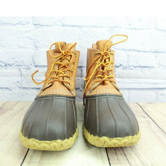 LL Bean Brown Leather Lace Up Round Toe Unlined Ankle Duck Boots Size 11 M - Picture 4 of 10